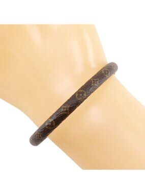 Louis Vuitton Bracelet Say Yes Heart Monogram Canvas Gold Plated Brown